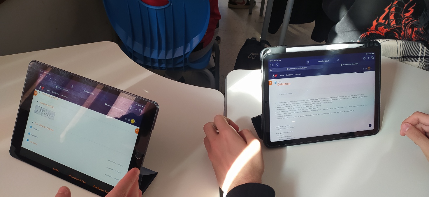 Students using tablets during an abstract classes project.