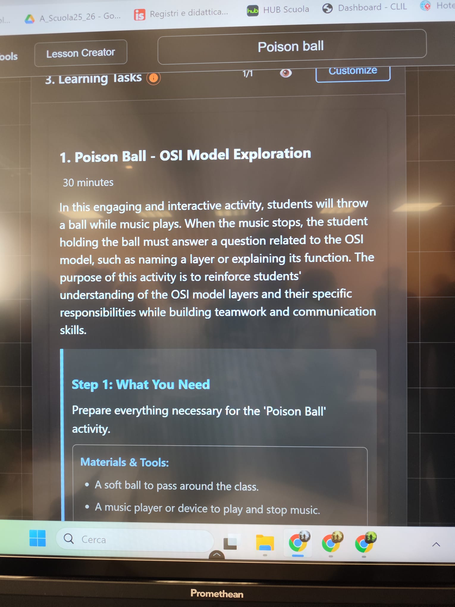 The Poison Ball activity displayed in the CLIL AI Lesson Creator.